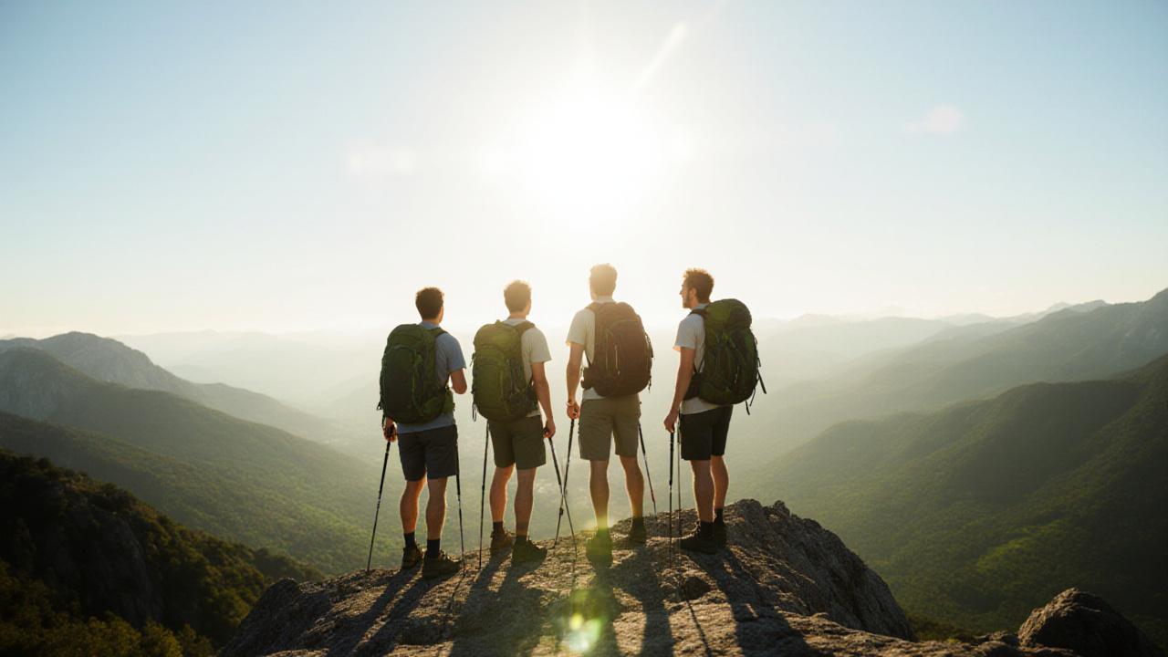 Grupo de senderismo en la cima de la Sierra de Guadarrama
